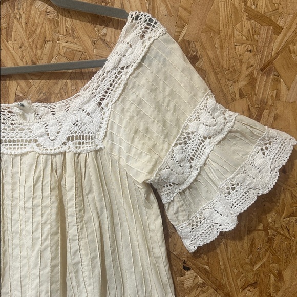 Vintage Cottagecore Peasant Cream Lace Crochet Trim Dress, No Brand, No Tags - Picture 2 of 13